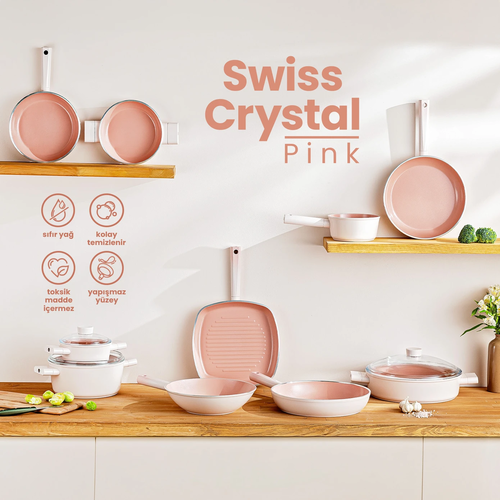 Emsan Swıss Crystal 22 Cm Karnıyarık Tenceresi Pembe resim önizleme