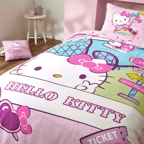 Taç Lisanslı Hello Kitty Travel Pamuk Tek Kişilik Nevresim Takımı - 1000046691
