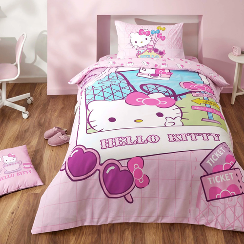 Taç Lisanslı Hello Kitty Travel Pamuk Tek Kişilik Nevresim Takımı - 1000046691 resim önizleme