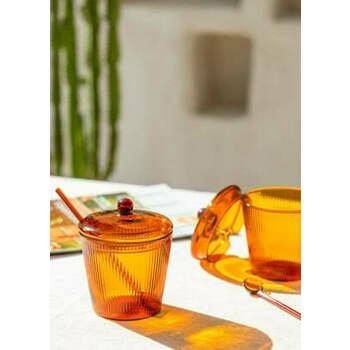 The Mia Striped Cam Kaşıklı Şekerlik Amber 10x12 Cm ürün yorumları resim