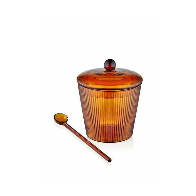 The Mia Striped Cam Kaşıklı Şekerlik Amber 10x12 Cm resim detay