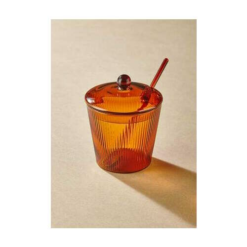 The Mia Striped Cam Kaşıklı Şekerlik Amber 10x12 Cm resim önizleme